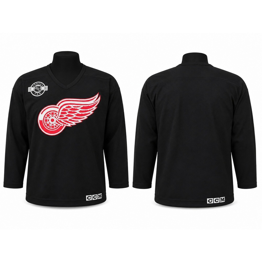CCM Detroit Red Wings NHL Center Ice Jersey Mens Large Black Vintage Made Canada